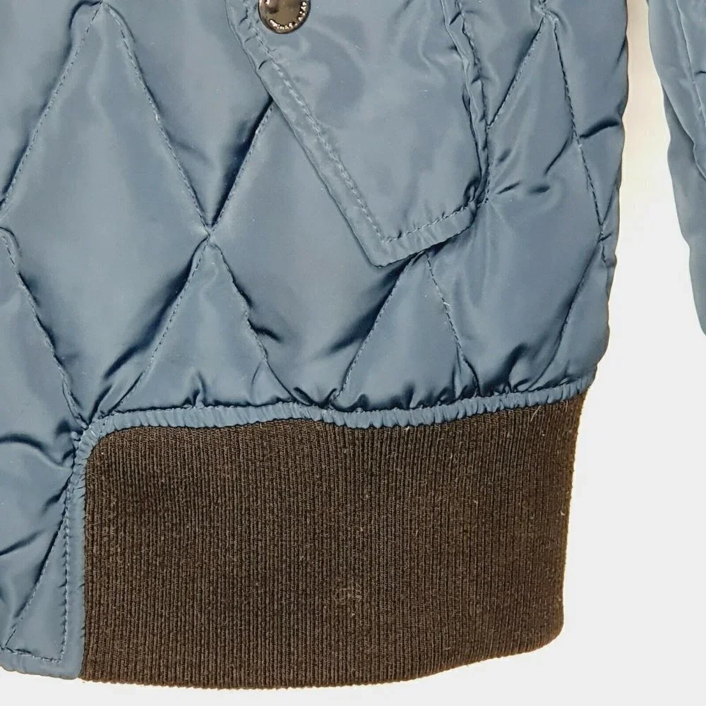 Michael Kors Navy‎ Blue Faux Leather Trim Down Filled Full Zip Puffer Jacket S